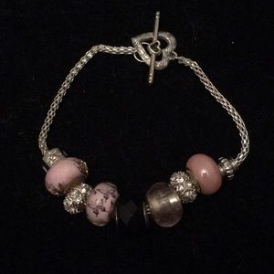 Pink and black beaded bracelet